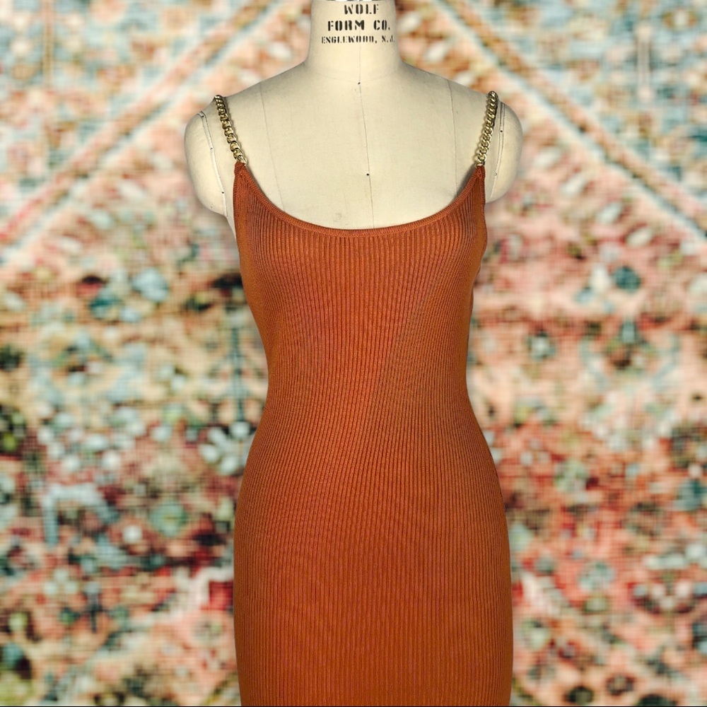 Almost Famous Burnt Orange Ribknit Sweater Dress [M]